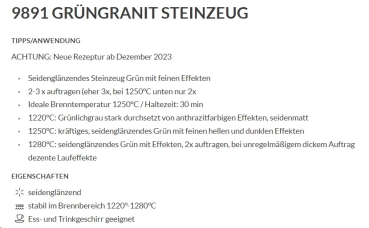 Grüngranit – seidenglänzend – 800 ml – Steinzeug-Glasur von BOTZ - Brenntemperatur 1.220 bis 1.280 °C