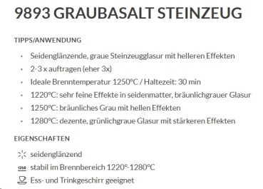 Graubasalt – seidenglänzend – 800 ml – Steinzeug-Glasur von BOTZ - Brennbereich 1.220 bis 1.280 °C