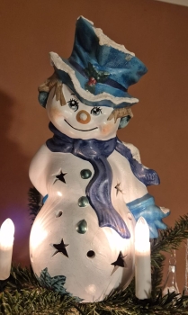 Schneemann-Windlicht – 28,8 cm hoch – Schrühware
