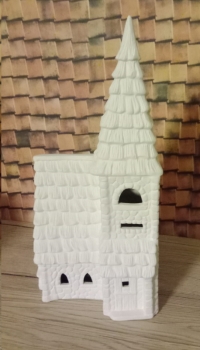 Church - Kirche zum Ceramichrome–Dorf – 26,5 cm hoch – ausgeschnitten – Schrühware