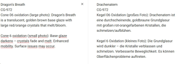CG-972 – Dragon’s Breath – MAYCO Jungle Gems ® – Kristallglasur – NONTOXIC – 1.000 bis 1.045 °C - Cone 06 bis Cone 05 – 4oz = 118 ml