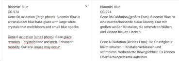 CG-974 – Bloomin’ Blue –  MAYCO Jungle Gems ® – Kristallglasur – NONTOXIC – 1.000 bis 1.045 °C - Cone 06 bis Cone 05 – 16oz = 472 ml