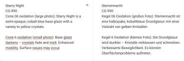 CG-990 – Starry Night – MAYCO Jungle Gems ® – Kristallglasur – NONTOXIC – 1.000 bis 1.045 °C - Cone 06 bis Cone 05 – 16oz = 472 ml
