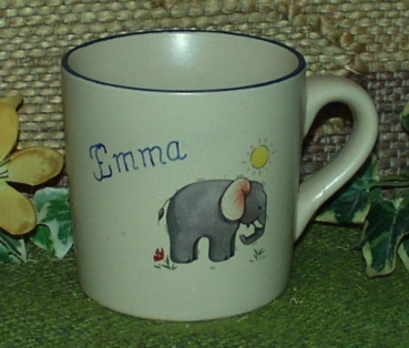 Keramik-Tasse  - Becher mit Wunschtext – Motiv: 2 x Sunshine Elephant – Elefant mit Sonne