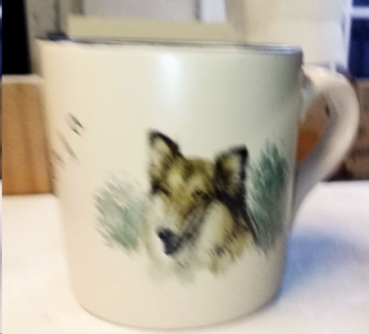 Keramik-Tasse  - Becher mit Wunschname – Motiv: 1 x Collie / Hund