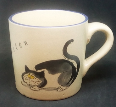Keramik-Tasse  - Becher mit Wunschtext – Motiv: 1 x Fat Cat und 3 x Acc.