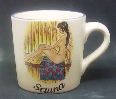 Keramik-Tasse  mit Wunschname - Sauna – Frau  – Motiv: 1 x Sauna