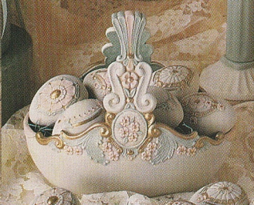 Viktorianischer Korb mit 6 Eiern – 20 cm hoch – Eier je 6,35 cm hoch – Schrühware