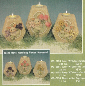 Vasen - Teelichthalter - Windlichter - Ostern - im 3er-Set - Hasen und Blumen - 18,4 bis 26 cm hoch – Schrühware