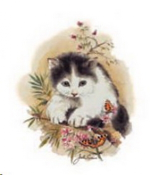 Keramik-Tasse - Becher mit Wunschname – Motiv: 1 x Katze – Schmetterlinge