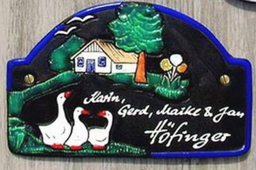 Keramik-Türschild – Haus – Gänse – braun – 22 x 14 cm