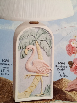 Lampenfuß – Flamingo-Bild – Motiv auf beiden Seiten – 30 cm hoch - Öffnungen für Strom hinten und oben - Schrühware