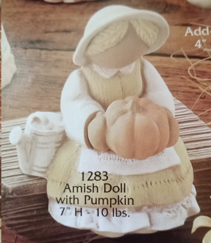 Amish-Mädchen mit Kürbis – Regalfigur – 17 cm hoch – Schrühware