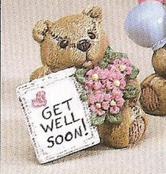 Festtags-Teddy mit Blumen und Schild – 8 cm hoch – Schrühware