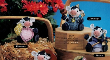 Kalenderkühe in 3er-Set – Januar – Februar – März – je 7,5 cm hoch – Schrühware