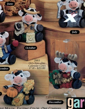Kalenderkühe in 3er-Set – Oktober – November – Dezember – je 7,5 cm hoch – Schrühware
