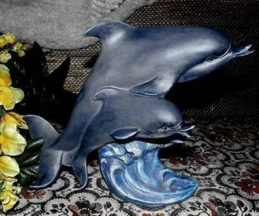 Delphin / Delfin mit Baby – 20 hoch cm – Handarbeit aus Keramik – Unikat