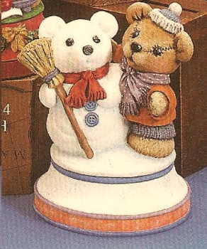 Spieluhr – Teddy mit Schnee-Bär – blanke Basis – insgesamt 19 cm hoch – Schrühware