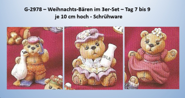 Weihnachtsbären im 3er-Set – Tag 7 bis 9 -  (ohne Basen) – je ca. 10 cm hoch – statt 9,30 EUR – Schrühware