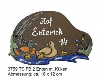 Keramik-Türschild – Entenpaar mit Küken – 18 x 12 cm – Flachbild – aufwändige Handarbeit