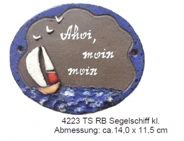 Töpfer-Türschild – Segelschiff – klein – 14 x 11,5 cm – Reliefbild – aufwändige Handarbeit