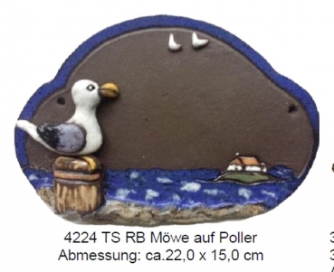 Töpfer-Türschild – Möwe auf Poller – 22 x 15 cm - Reliefbild – aufwändige Handarbeit