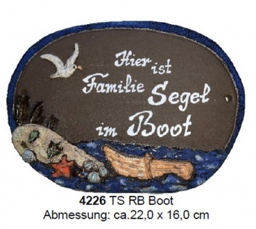 Töpfer-Türschild – Boot - 22 x 16 cm - Reliefbild – aufwändige Handarbeit