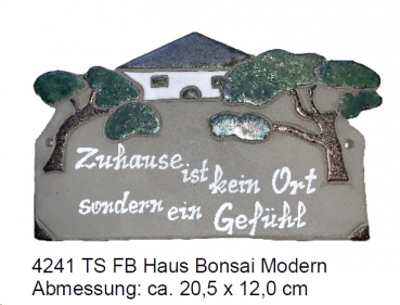 Töpfer-Türschild – Haus – Bonsai - modern – 20,5 x 12 cm – Flachbild – aufwändige Handarbeit