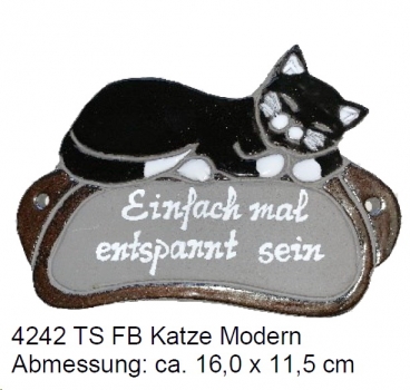 Töpfer-Türschild – Katze - modern – 16 x 11,5 cm – Flachbild – aufwändige Handarbeit