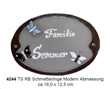 Töpfer-Türschild – Reliefbild - Schmetterlinge – modern – 18 x 12,5 cm – aufwändige Handarbeit