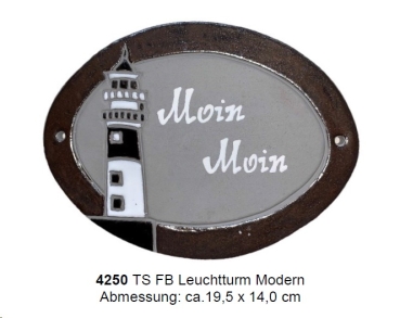 Töpfer-Türschild – Flachbild  - Leuchtturm – 19,5 x 14 cm – modern – aufwändige Handarbeit