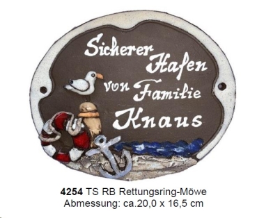 Töpfer-Türschild – Reliefbild – Anker – Rettungsring – Möwe - 20 x 16,5 cm – aufwändige Handarbeit
