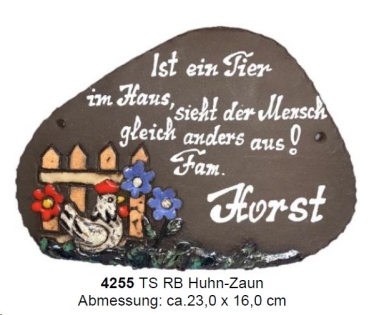 Töpfer-Türschild – Reliefbild – Huhn am Zaun - 23 x 16 cm – aufwändige Handarbeit