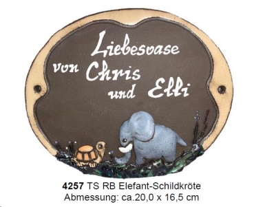 Töpfer-Türschild – Reliefbild – Elefant und Schildkröte – 20 x 16,5 cm – aufwändige Handarbeit