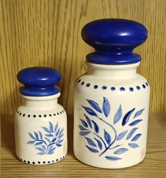Apotheker-Dosen im 2er-Set – 11 und 16 cm hoch - glasiert – für Gewürze, Kräuter, Tee etc.– Handarbeit – Unikat