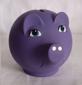 Sparschwein mit Stopfen – lila  – 13,5 x 9,5 cm lang – Handarbeit – hochwertige Keramik – Wunschname möglich