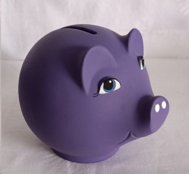 Sparschwein mit Stopfen – lila  – 13,5 x 9,5 cm lang – Handarbeit – hochwertige Keramik – Wunschname möglich
