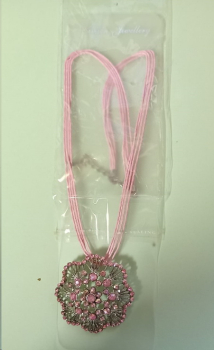 Collier – 46 cm - 4reihig – rosa - Blüte – Anhänger 50 mm – Modeschmuck aus Metall und Glassteinen