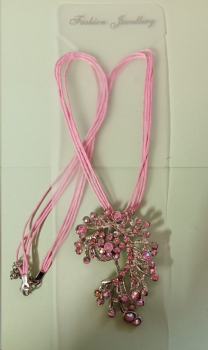 Collier – rosa - 46 cm - 4reihig – Steine rosa – Anhänger 62 x 55 mm mit Öse – Modeschmuck aus Metall und  Glassteinen