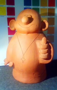 Großer Mönch - Figur - handgetöpfert aus Terrakotta-Ton – 36 cm hoch – 27 cm breit – Unikat – Sonderpreis