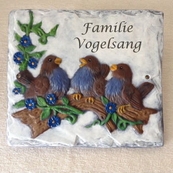 Keramik-Türschild – Vogel-Trio – 16 x 19 cm - Unikat