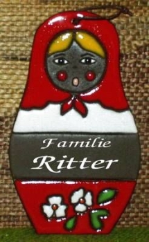 Keramik-Türschild – Matrioshka – 17,5 x 10 cm – Schriftfeld braun – Handarbeit – zum Aufhängen