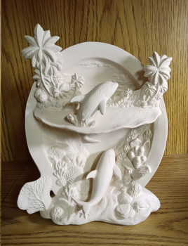 Unterwasser-Landschaft mit Walen zum Beleuchten – 19 x 16 cm – Wale liegen lose bei – Schrühware