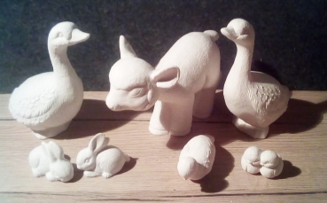 ClayMagic-Gießform – neu - Tiere – 7er-Set – Schaf – Gänse – Vögel – Hasen – bis 12 cm hoch – USA