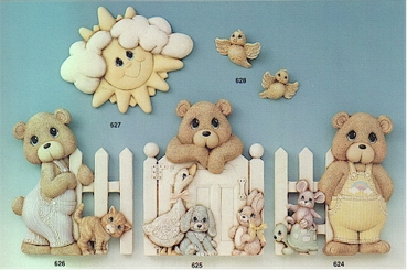 Teddy-Zaun für die Wand mit Sonne und Vögeln im 6er-Set – bis 29 cm hoch – Schrühware