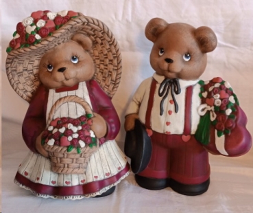 Valentine Bears im 2er-Set – Boy & Girl – 24 und 25 cm hoch – bemalte Keramik - Handarbeit - Ihre Wünsche werden gerne berücksichtigt!