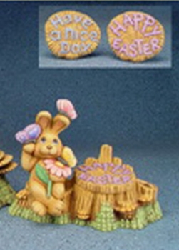 ClayMagic-Gießform - neu – 2 Deckel zu J-2484 Stump Box – Happy Easter / Have a Nice Day - je 10 cm breit - ohne abgebildete Baumstumpf-Dose – USA