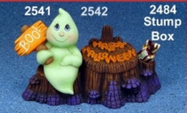 ClayMagic-Gießform - neu – 2 Deckel zu J-2484 Stump Box – Happy Halloween / Welcome - je 10 cm breit - ohne abgebildete Baumstumpf-Dose – USA