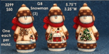 ClayMagic-Gießform – neu – GB Whittled Snowman - 3 verschiedene in der Form – je 14,6 cm hoch – USA