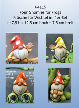 ClayMagic-Gießform - neu – Four Gnomies for Frogs – Frösche für Wichtel im 4er-Set – je 7,5 bis 12,5 cm hoch – 7,5 cm breit - USA